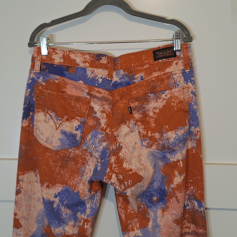 Levis Tie Dye Splotched Midrise Skinny Jeans Orange Blue Cotton Stretch Sz 31